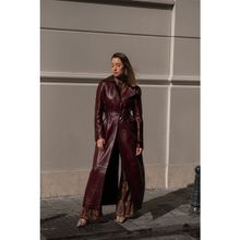 Dericlub WM30 Bordo Deri Uzun Kadın Trençkot