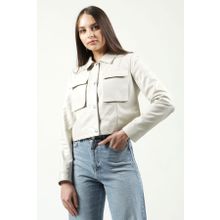 Dericlub YB-VGN1 Crop Fit Gerçek Deri Bej Kadın Mont