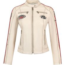 Derimod 25SGM589851 Ladyracer Kadın Beyaz Armalı Slim-Fit Deri Ceket