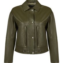 Derimod 26SGD5633S7 Madlen Kadın Haki Yeşil Oversize Deri Ceket