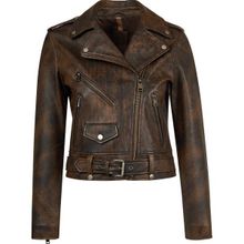 Derimod 26SGD5983VD Newage Kadın Kahverengi Slim-Fit Biker Deri Ceket