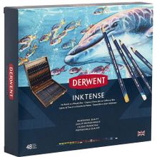 Derwent Inktense Serisi 48 Renk Ahşap Kutulu Mürekkep Bazlı Suluboya Kalem Seti