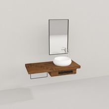Deryawood Ceviz Pürüzsüz Genüs Ahşap Banyo Rafı