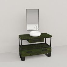 Deryawood Yeşil Eskitme Aves Ahşap Çekmeceli Banyo Dolabı