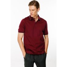 Desen Triko Erkek Polo Yaka Yakası Çizgili T-Shirt Bordo - M