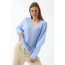 Devinka DVKA-0189 Kadın Mavi Oversize Salaş V Yaka Triko Kazak