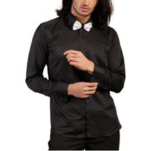 Dicotto Siyah Düz Ata Yaka Kol Düğmeli Slim Fit Smokin Gömlek