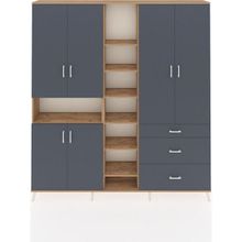 Dienni Arges Gardrop 13 Raflı 3 Çekmeceli 6 Kapaklı 220X30X243 Çam-Antrasit