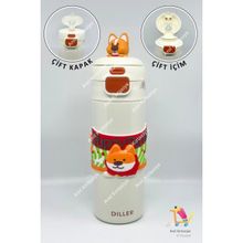 Diller 520 ml Sevimli Köpek Çift Kapaklı Çelik Termos