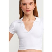 Dilvin 3775 Beyaz Polo Yaka Kadın T-shirt