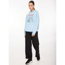 Discovery Expedition D3WL-SWT22 Mavi Kapüşon Yaka Oversize Baskılı Kadın Sweatshirt
