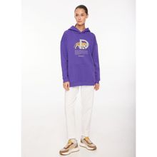 Discovery Expedition D3WL-SWT25 Mor Kapüşon Yaka Loose Fit Baskılı Kadın Sweatshirt