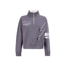 Discovery Expedition D4WL-SWT3002 Füme Kadın Dik Crop Baskılı Sweatshirt