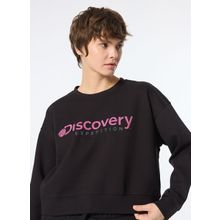 Discovery Expedition D4WL-SWT3010 Siyah Kadın Bisiklet Crop Baskılı Sweatshirt
