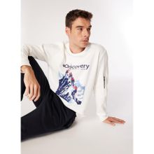 Discovery Expedition D4WM-SWT3253 Kırık Beyaz Erkek Bisiklet Relaxed Baskılı Sweatshirt