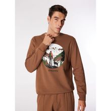 Discovery Expedition D4WM-SWT3271 Açık Kahve Bisiklet Relaxed Baskılı Erkek Sweatshirt