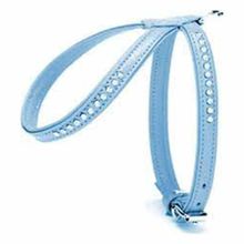Doggie 1,2x21 30 cm Mavi Flotter Swarovski Taşlı Deri Köpek Göğüs Tasması