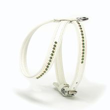 Doggie Flotter Zümrüt Taşlı Deri 1,2 x 25-35 cm Beyaz Köpek Göğüs Tasması