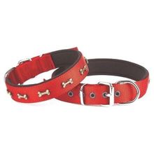Doggie Konforlu Dokumadan El Yapımı Kemik Süslü Kırmızı 3x42-50 cm Köpek Boyun Tasması