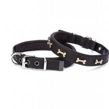 Doggie Konforlu Dokumadan El Yapımı Kemik Süslü Siyah 2x30-35 cm Köpek Boyun Tasması