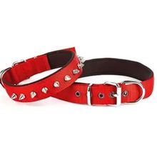 Doggie Konforlu El Yapımı Çivili Kırmızı 3x42-50 cm Köpek Boyun Tasması
