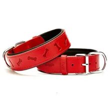 Doggie Konforlu El Yapımı Kemik Desenli Kırmızı 4x57-65 cm Köpek Boyun Tasması