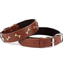 Doggie Konforlu El Yapımı Kemik Süslü Kahverengi 3.5x52-60 cm Köpek Boyun Tasması