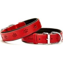 Doggie Medium Kırmızı 3X42-50 cm Comfort Deri Pati Desenli Köpek Boyun Tasması