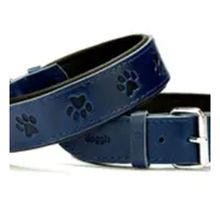 Doggie SBT-3536 L Mavi Yumuşak Dokulu Pati Desenli Deri Boyun Tasması