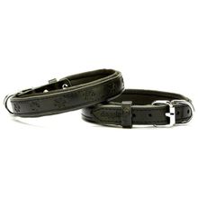 Doggie Small Siyah 2x30-35 cm Comfort Deri Pati Desenli Köpek Boyun Tasması