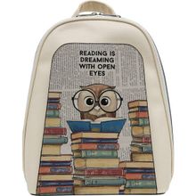 Dogo The Wise Owl Beyaz Tasarım Kadın Vegan Deri Beyaz Sırt Çantası