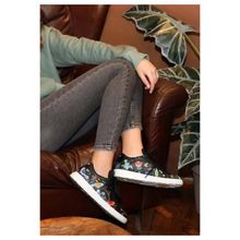 Dogo Vegan Deri Siyah Flowers&Birds Tasarım Kadın Sneakers