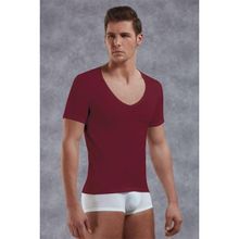 Doreanse 2820 Modal Derin V Yaka Kısa Kol Bordo Erkek T-shirt