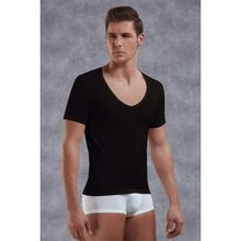 Doreanse 2820 Modal Derin V Yaka Kısa Kol Siyah Erkek T-shirt