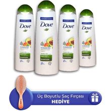 Dove 4x400 ml Avokado Özü Şampuan ve Saç Fırçası Hediye