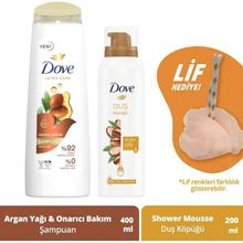 Dove Argan Yağı 400 ml Saç Bakım Şampuanı + 200 ml Argan Yağı Köpük Duş Jeli + Duş Lifi