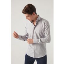 D's Damat 2HF02ORT4185 Slim Fit Gri İtalyan Yaka Erkek Gömlek