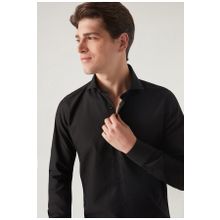 D's Damat 2HF02ORT4185 Slim Fit Siyah İtalyan Yaka Erkek Gömlek