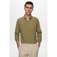 D's Damat 6HC02ORT63265 Slim Fit Yeşil Keten Görünümlü Erkek Gömlek