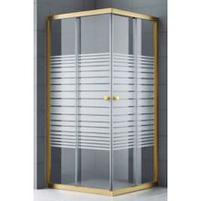 Durul 115x120 cm Altın Profil 4 mm Çizgili Cam Duş Teknesiz Duşakabin
