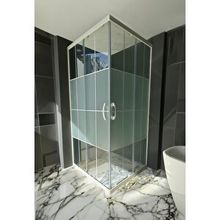 Durul 95x95 cm Kare 5 mm Orta Buzlu Beyaz Çizgi 190 cm Yükseklik Duşakabin