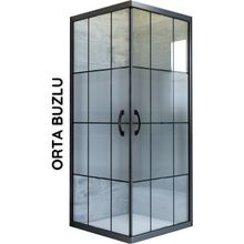 Durul Kare Ortası Buzlu Siyah Çizgi 5 mm H:190 Duşakabin