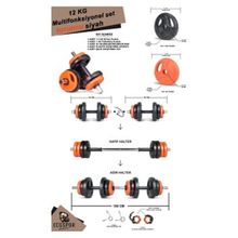 Ecgspor 12 kg Multifonksiyonel Turuncu Siyah Halter Seti ve Dambıl Seti