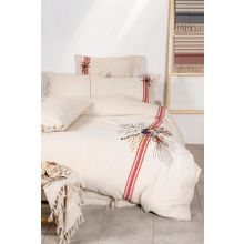 Ecocotton Charla Ekru Kırmızı 200x220 cm Çift Kişilik Nevresim Takımı