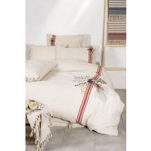 Ecocotton Charla Ekru/Kırmızı Çift Kişilik %100 Organik Pamuk Nevresim Takımı