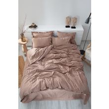 Ecocotton Havin Battal Boy %100 Organik Pamuk Saten Parça Boya Bej 240x220 cm Nevresim Takımı