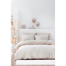 Ecocotton Talya %100 Pamuk Keten Panç Nakışlı Krem Bej 240x220 cm Battal Boy Nevresim Takımı