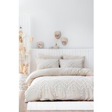 Ecocotton Talya Çift Kişilik %100 Pamuk Keten Panç Nakışlı Krem-Bej 200x220 cm Nevresim Takımı