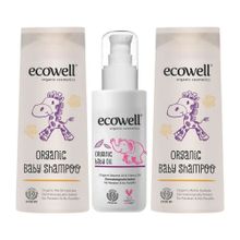 Ecowell Organik 2x300 ml Bebek Şampuanı + Organik 100 ml Bebek Yağı Seti
