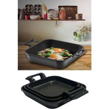 Eda 3'lü Siyah 20-22-24 cm Kare Döküm Sahan Set